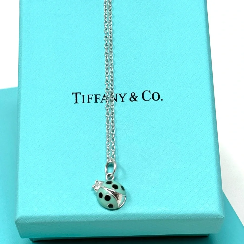 Authentic Tiffany & co. Enamel Blue / Black Lady Bug Pendant Necklaces. - Picture 10 of 12